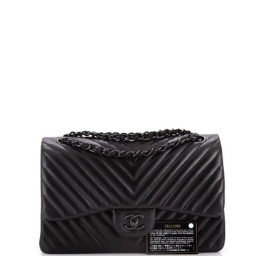 So Black Classic Double Flap Bag Chevron Lambskin Jumbo
