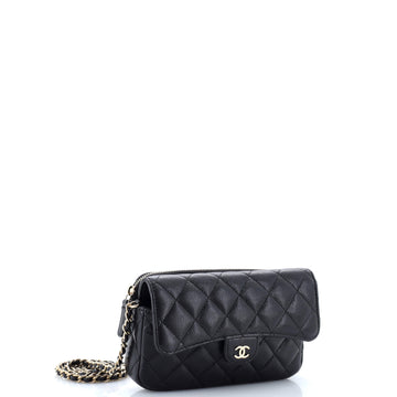 Classic Flap Phone Holder with Chain Quilted Caviar