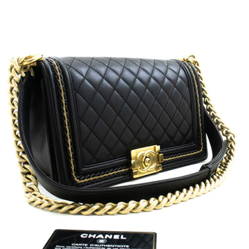 Top Quality Chanel Boy Chain Shoulder Bag Black Quilted New Leather Leather