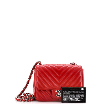 Square Classic Single Flap Bag Chevron Caviar Mini
