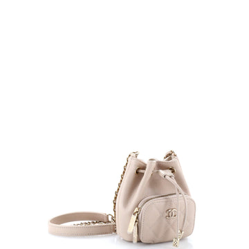 Business Affinity Drawstring Bucket Bag Quilted Caviar Mini