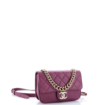Chain Handle CC Flap Bag Quilted Caviar with Studded Detail Small