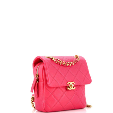 Chain Melody Flap Backpack Quilted Caviar Small