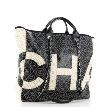 Logo Camellia Shopping Tote Printed Coated Canvas Medium
