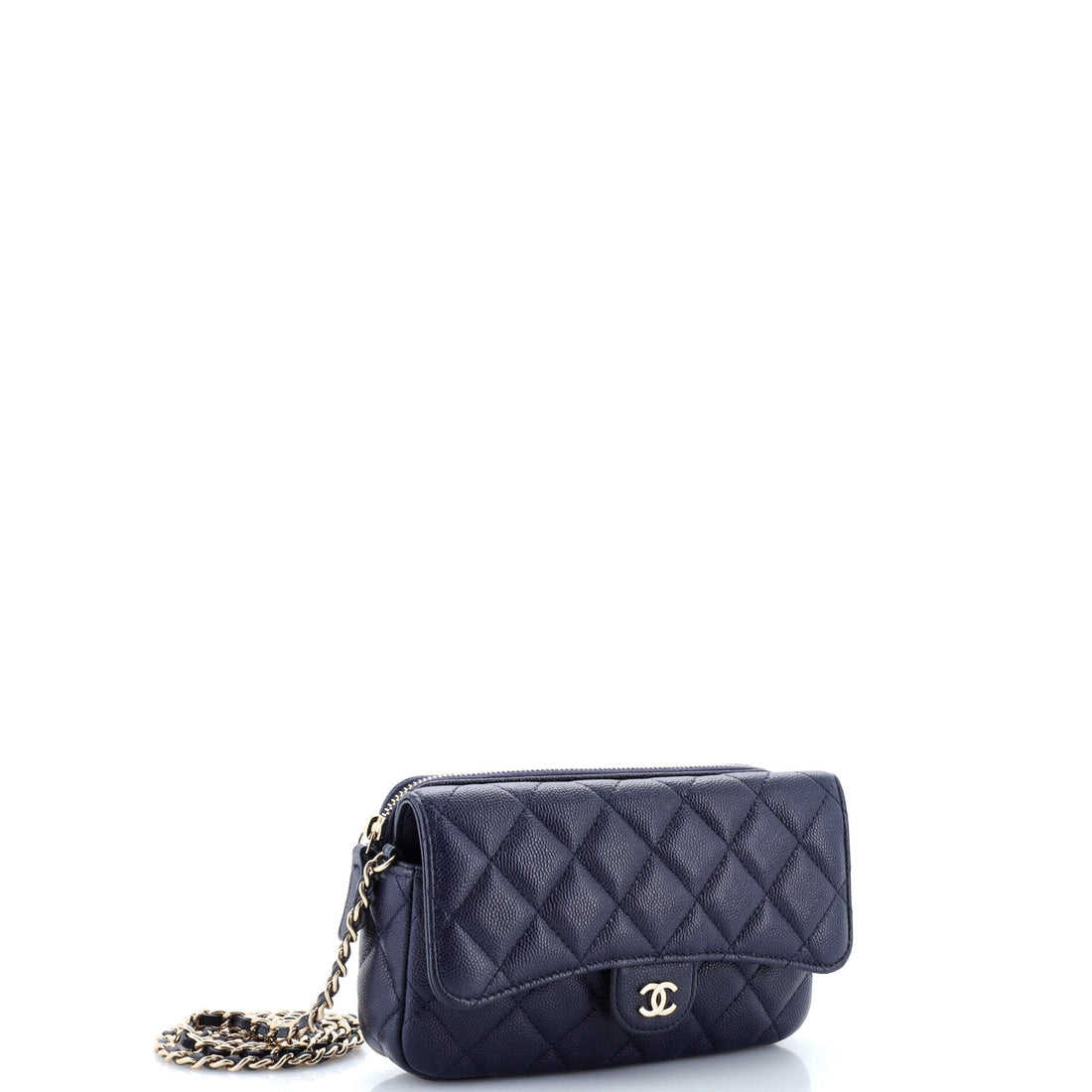 Classic Flap Phone Holder with Chain Quilted Caviar