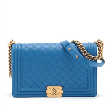 Top Quality Chanel Boy Chain Shoulder Bag in Leather Blue