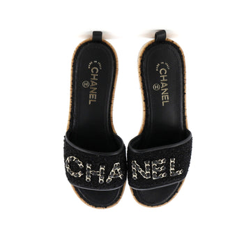 Women's Chain CHA-NEL Mule Sandals Tweed and Cork