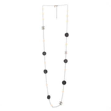 CC Station Long Necklace Faux Pearls and Resin with Metal and Crystals