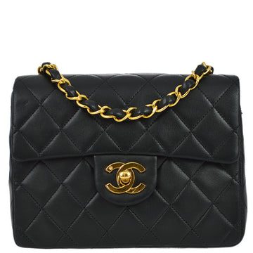 Top Quality Chanel 1991-1994 Black Leather Mini Classic Square Flap Bag 17