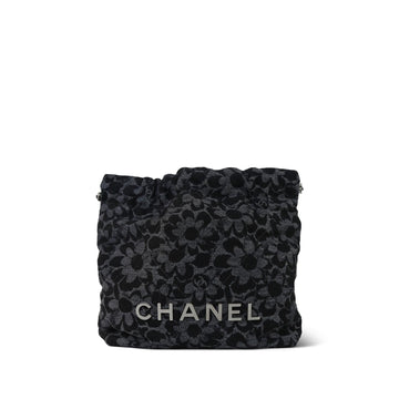 24B Black Floral Denim Quilted Mini 22 Bag SHW