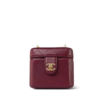 24K Burgundy leather Quilted Mini Vanity Case With Chain GHW