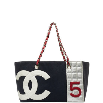 Top Quality Chanel None. 5 No. 5 Coco Chain Tote Bag Navy Red Silver Leather/canvas Leather  Chanel