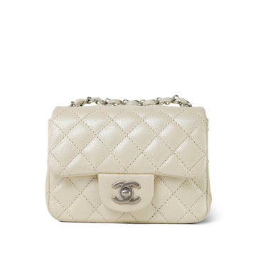 Glittery Ivory leather Quilted Mini Square Flap SHW