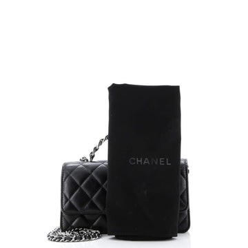 Top Handle Phone Holder with Chain Quilted Lambskin with Crystals