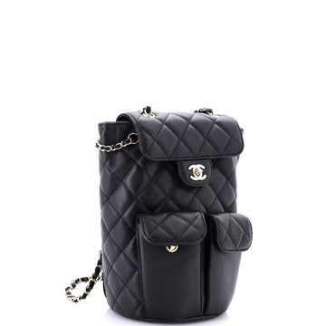 Double Pocket Flap Bucket Backpack Quilted Caviar