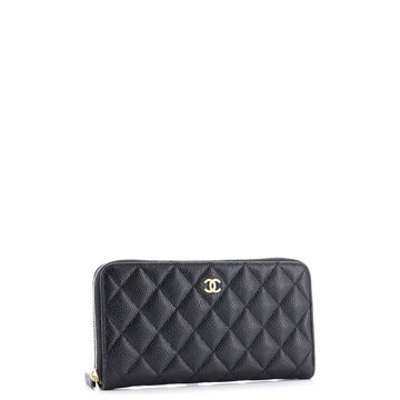 Zip Around Wallet Quilted Caviar Long