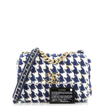 19 Flap Bag Quilted Houndstooth Tweed and Ribbon Medium