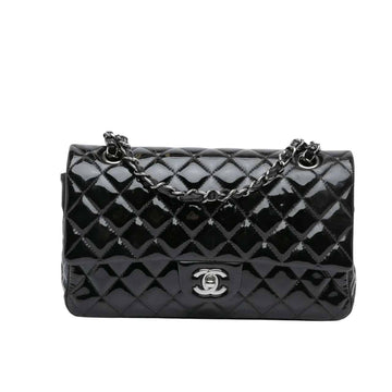 CC MEDIUM CLASSIC DOUBLE FLAP BAG  LEATHER BLACK 26CM