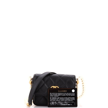 About Pearls Flap Card Holder with Chain Quilted Calfskin