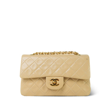 Light Beige leather Quilted Classic Flap Small Gold Hardware