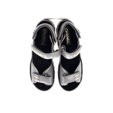 Women's Logo Velcro Strap Wedge Sandals Quilted Leather