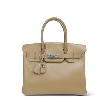 Birkin 30 Beige Box leather Palladium Plated G Square Stamp