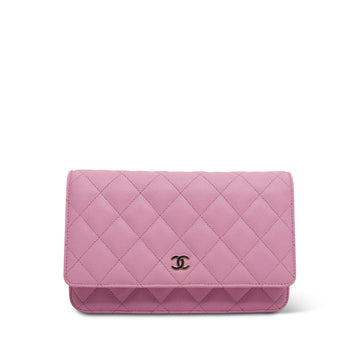 23P Pink leather Quilted Wallet On Chain WOC LGHW