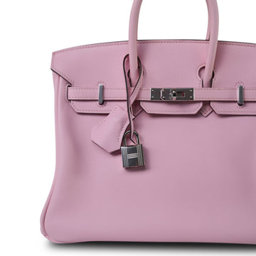 Birkin 25 Rose Sakura leather Palladium Plated T Stamp