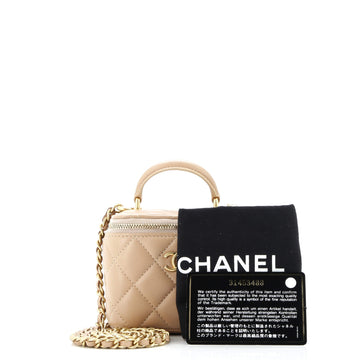 Classic Top Handle Vanity Case with Chain Quilted Lambskin Mini