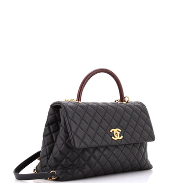 Coco Top Handle Bag Quilted Caviar with Lizard Medium