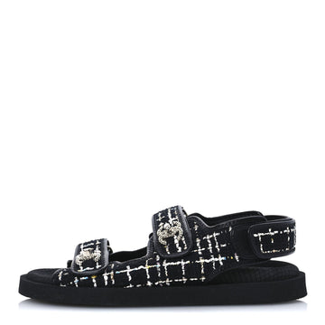 Tweed Lambskin Dad Sandals 39 Black Multicolor