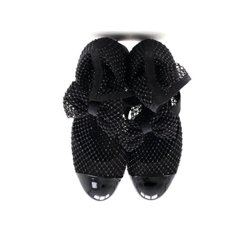 Women's Bow Cap Toe Mary Jane Boots Crystal Embellished Mesh