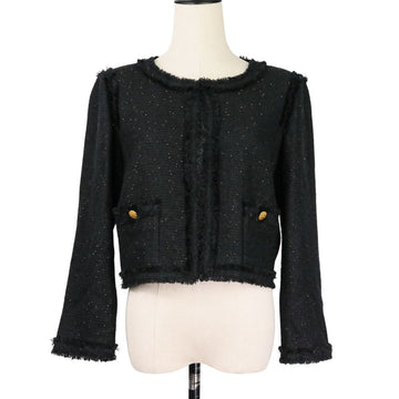 Chanel Coco Mark Button Tweed Collarless Short Jacket