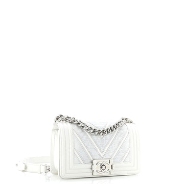 Boy Flap Bag Chevron Lizard with Leather Small