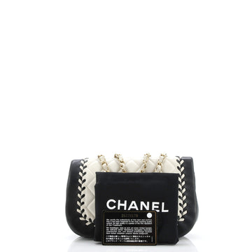 Bicolor Braided Saddle Flap Bag Quilted Lambskin Small