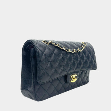 CHANEL Medium Double Flap Leather Black w/Gold