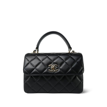 Black leather Quilted Trendy CC Flap Small Light Gold Hardware