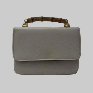 Gucci White  Leather Lunch Box Satchel W Bamboo Handle