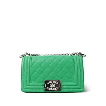 Green leather Quilted Boy Bag Small Silver Hardware