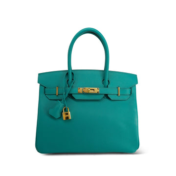Birkin 30 Bleu Paon Veau leather  A Stamp