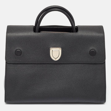 Black Leather Large Diorever Top Handle Bag