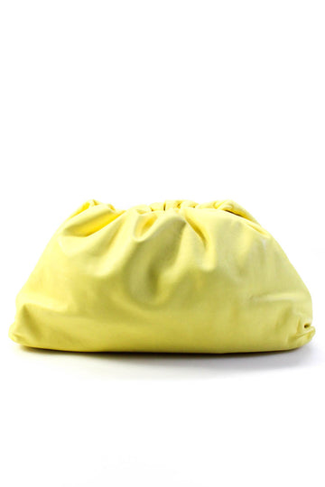 Bottega Veneta Womens The Pouch Hinged Leather Clutch Handbag Light Yellow