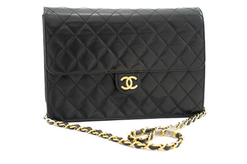 CHANEL Chain Shoulder Bag Clutch Black Quilted Flap Leather Purse j78