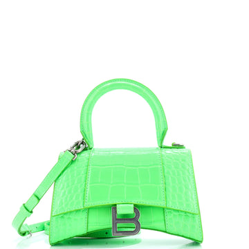 Hourglass Top Handle Bag Crocodile Embossed Leather XS