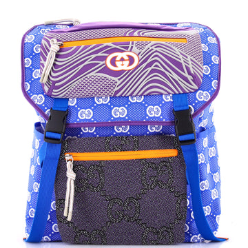 Panelled Double Buckle Backpack GG Jacquard Nylon and Rubber Large