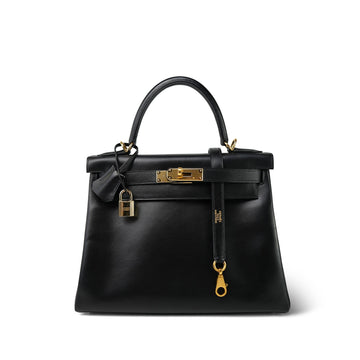 Kelly 28 Black Box leather Retourne  D Square Stamp