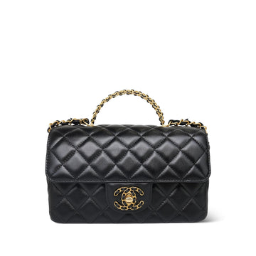 Black leather Quilted Mini Rectangular Gem Leather Entwined Top Handle AGHW