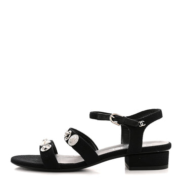 Tweed Medallion Sandals 38 Black
