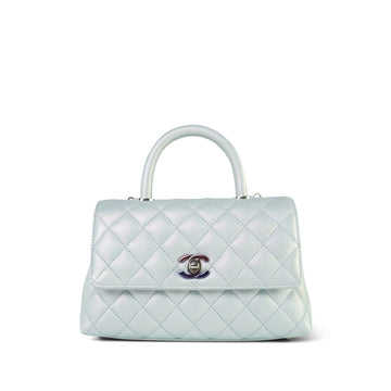 21K Iridescent Light Blue leather Quilted Small Coco Handle