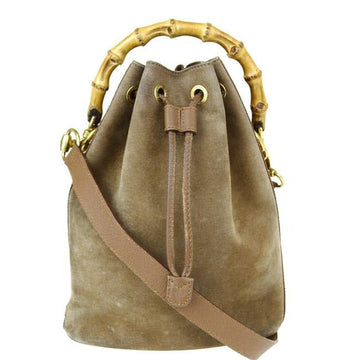 Gucci Shoulder Bag Tom Ford Leather Bamboo Line Two Way Beige Suede Satchel